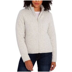 Three Dots Knit Puffer Jacket Full Zip Womens Sz XL Oatmeal Cream Zip Pockets